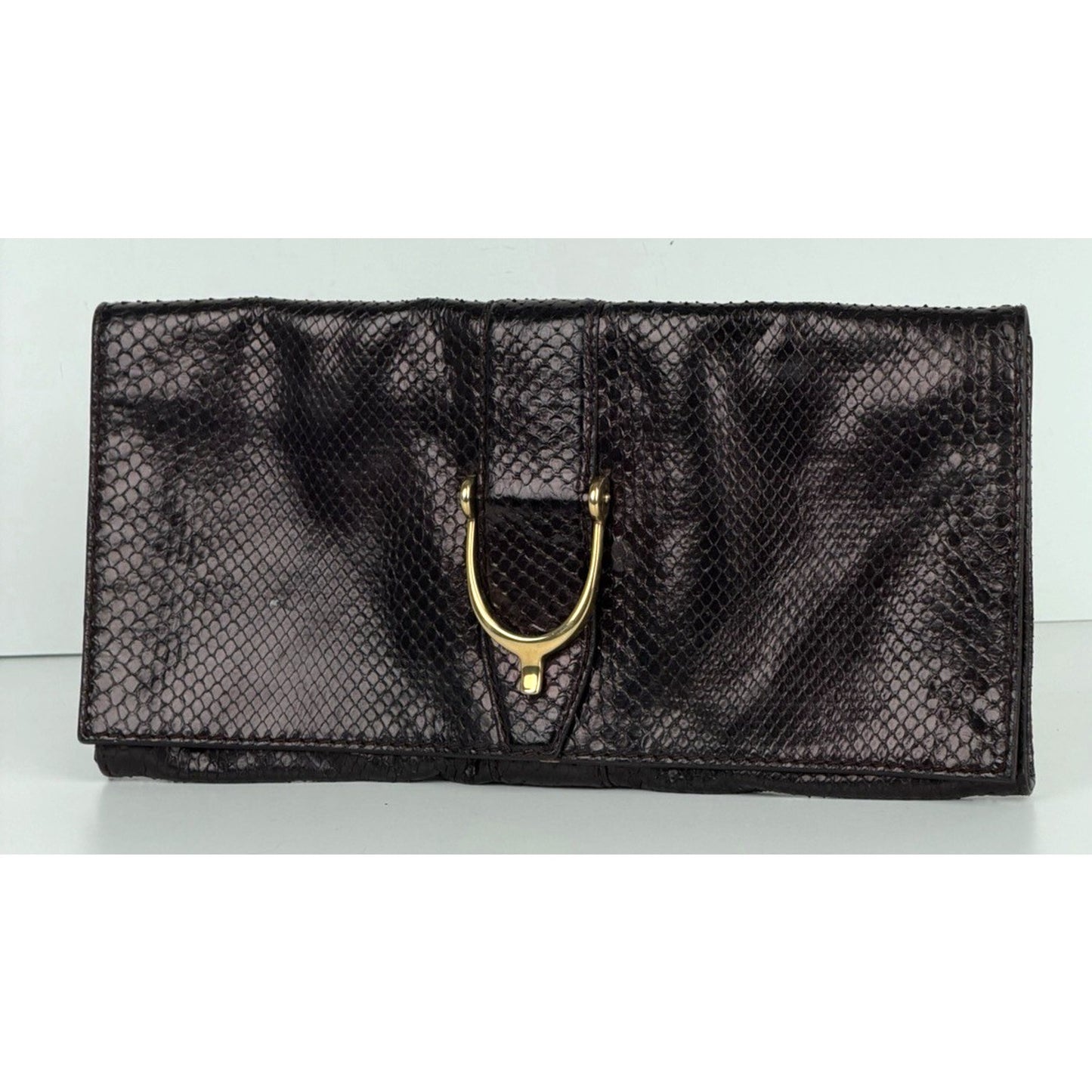Gucci Soft Stirrup Clutch Bag in Dark Purple Python Leather K-3