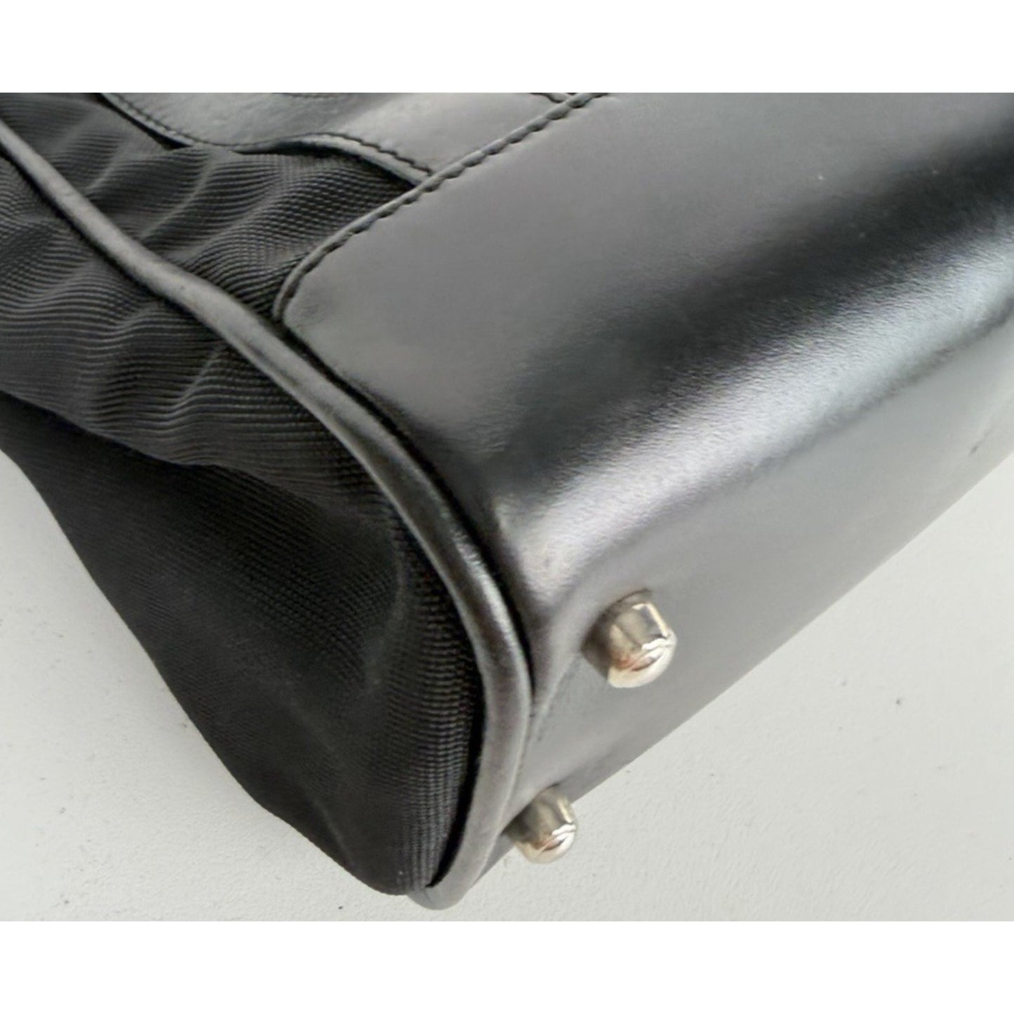 Gucci Nylon and Leather Tote Bag in Black with Metal Charm Vintage S04