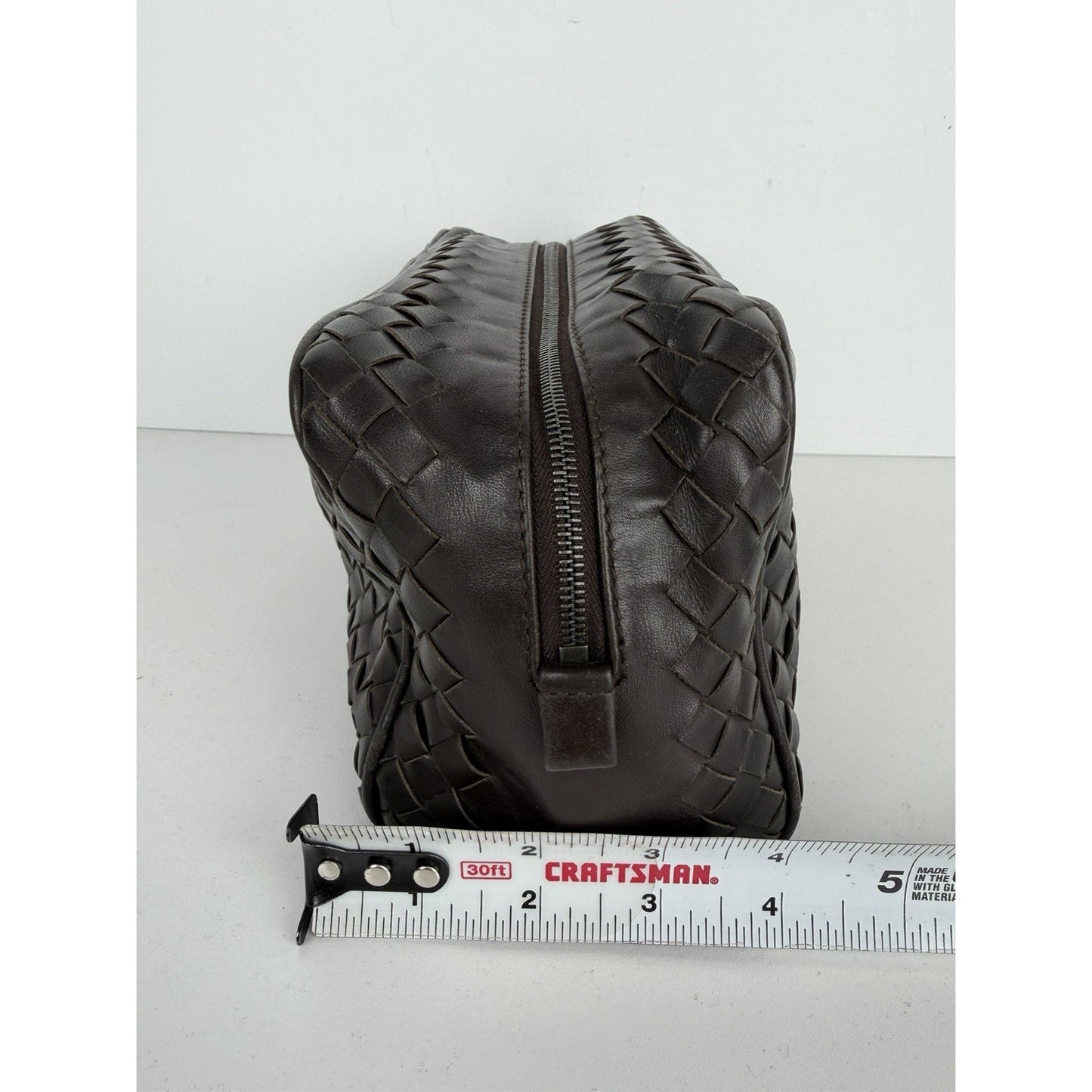 Bottega Veneta Toiletry Case Wrist Bag in Dark Brown Intrecciato Leather S-07