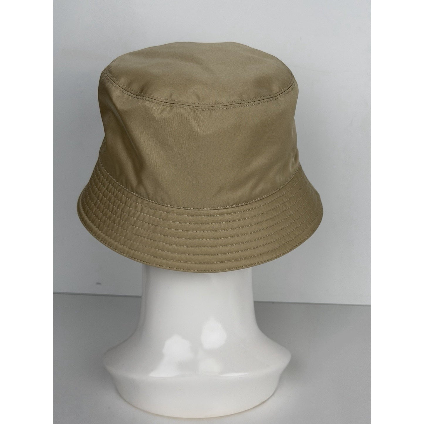 Prada Re-Nylon Bucket Hat Desert Beige & Metal Triangle Logo K3