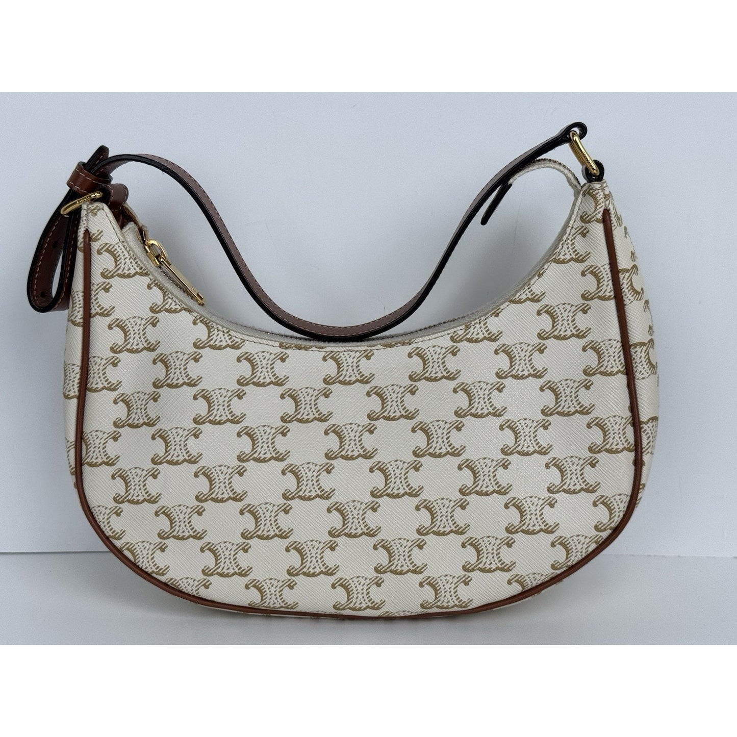 CELINE Canvas Calfskin Ava Triomphe Shoulder Bag White C-1