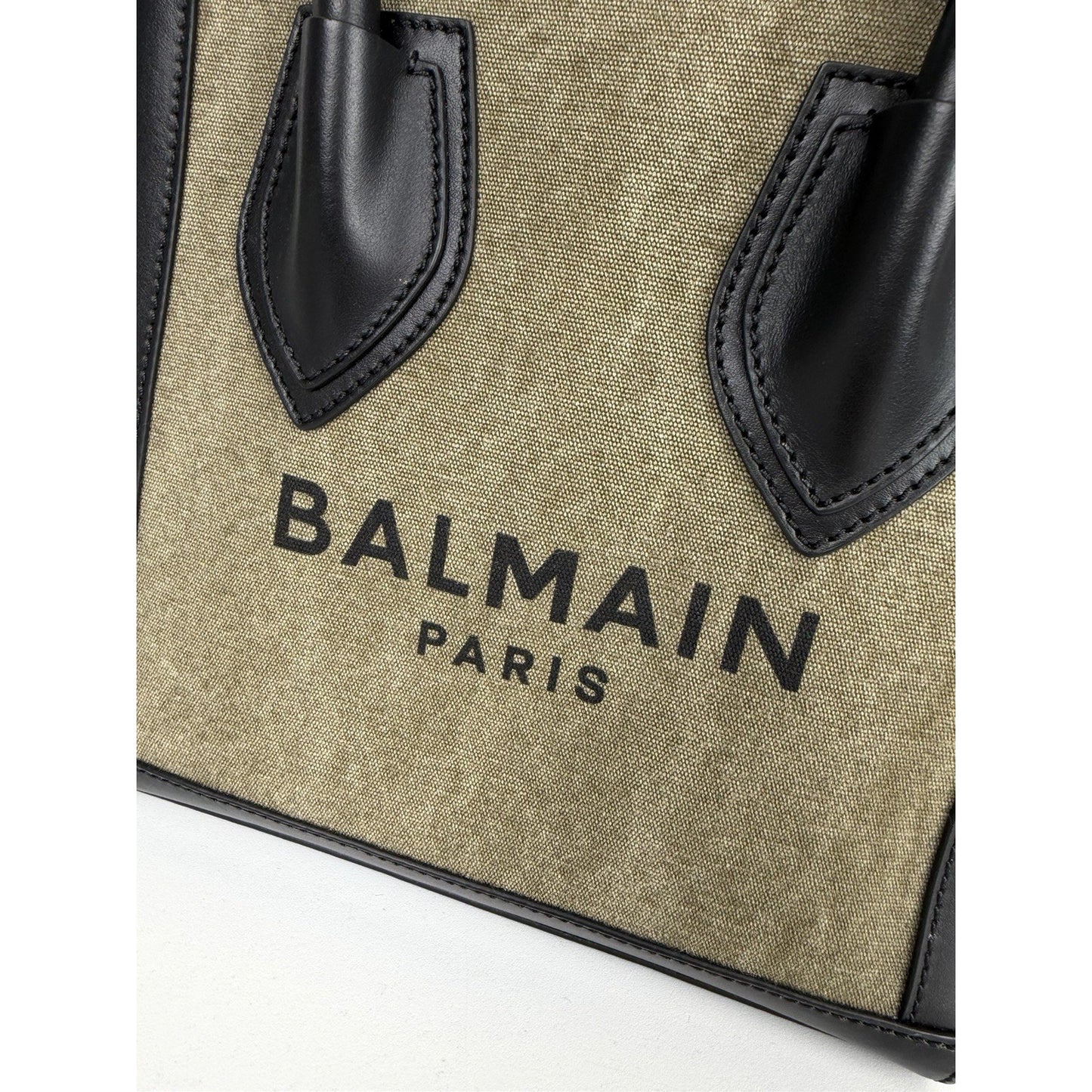 Balmain B-Army Logo Canvas 24 Shopper Tote Bag in Khaki & Black S17