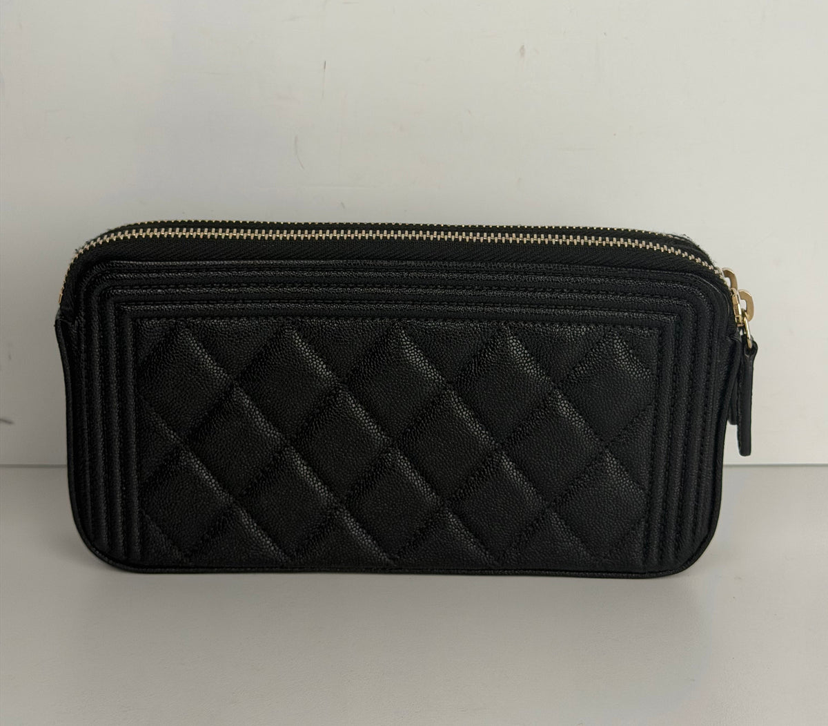 Chanel Boy Double Zip Chain Clutch Bag in Quilted Black Caviar Leather 2019 E-1