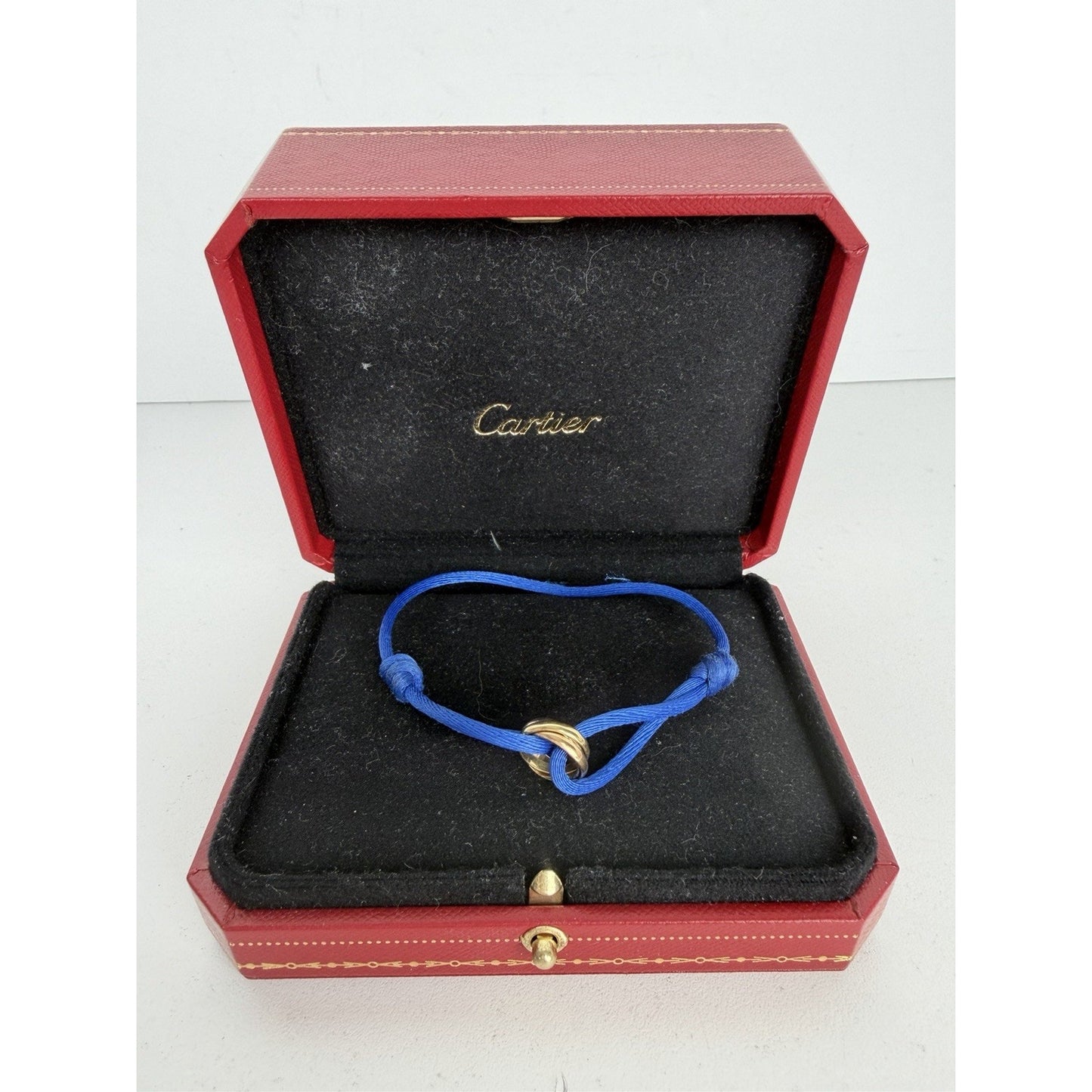 Cartier Cord Trinity Bracelet in 18K Tri-Color Gold & Blue Silk