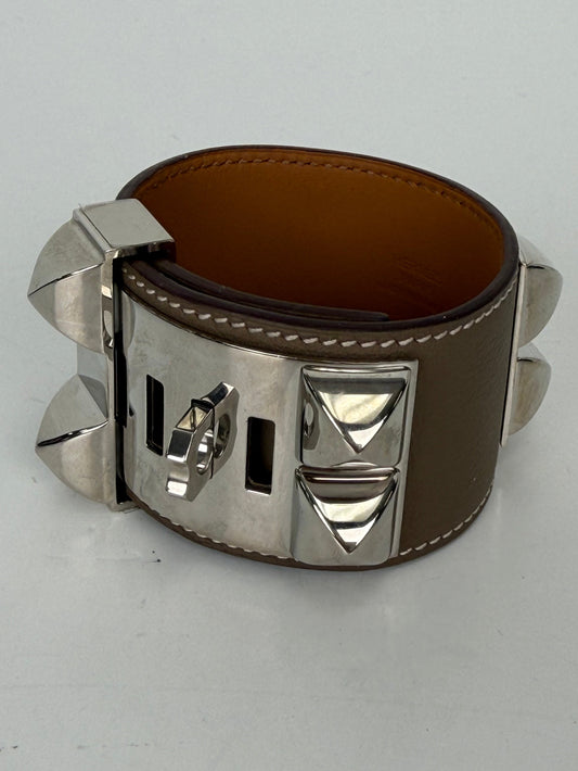Hermes Collier de Chien Bracelet with Studs in Gray Leather 2017 YK-2