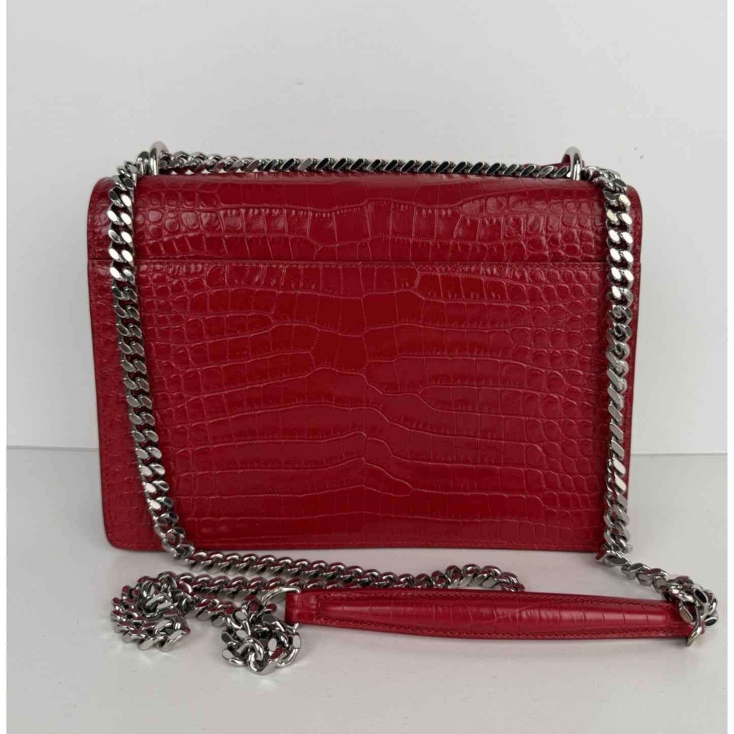 Saint Laurent Sunset Shoulder Bag Medium in Red Croc-Embossed Leather S