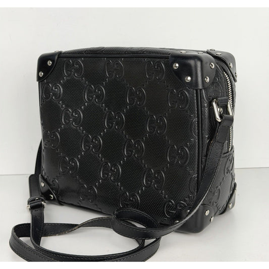 Gucci GG Embossed Leather Shoulder Bag Small in Black Perforated Leather S19