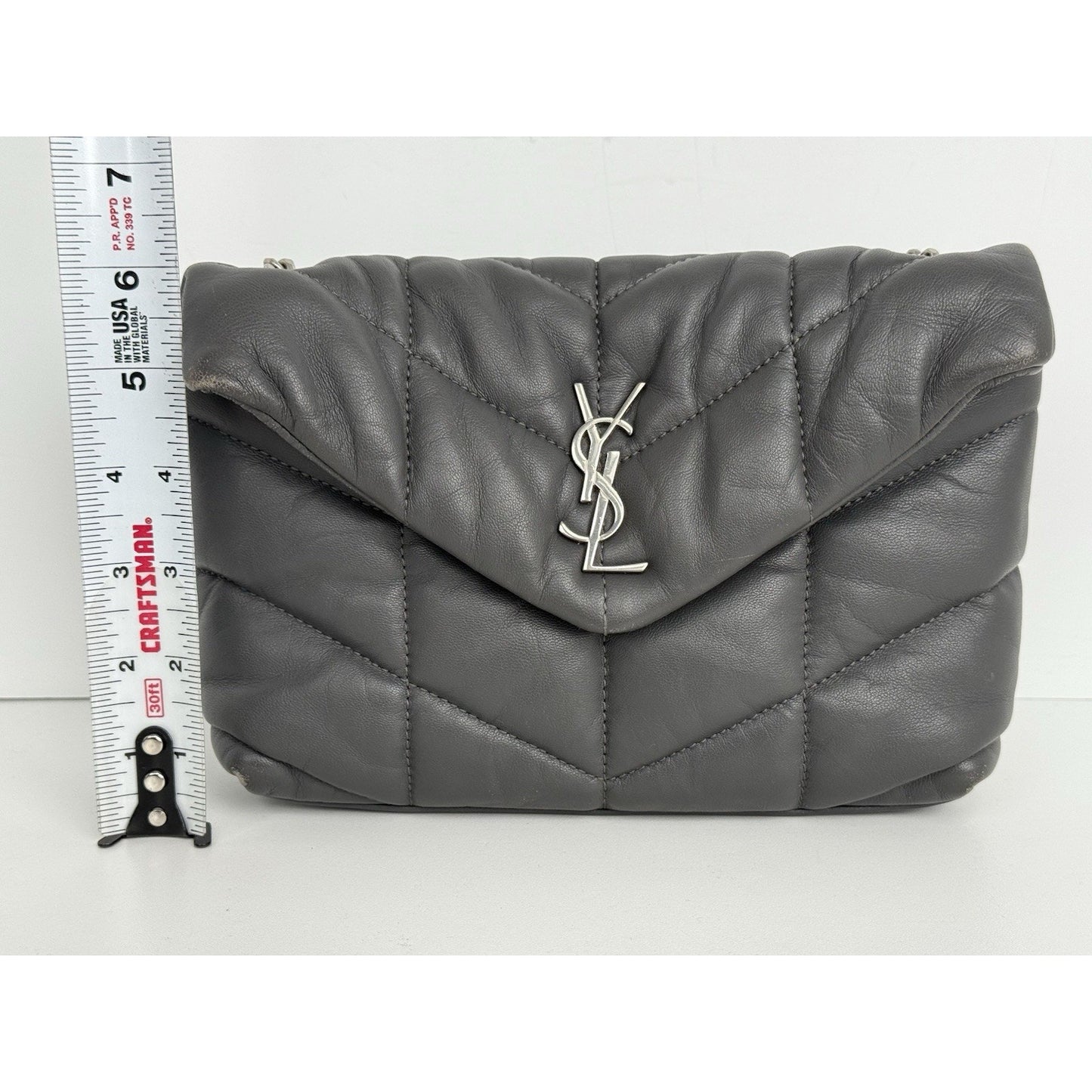 Saint Laurent Lou Puffer Medium Quilted Leather Grey Shoulder Bag