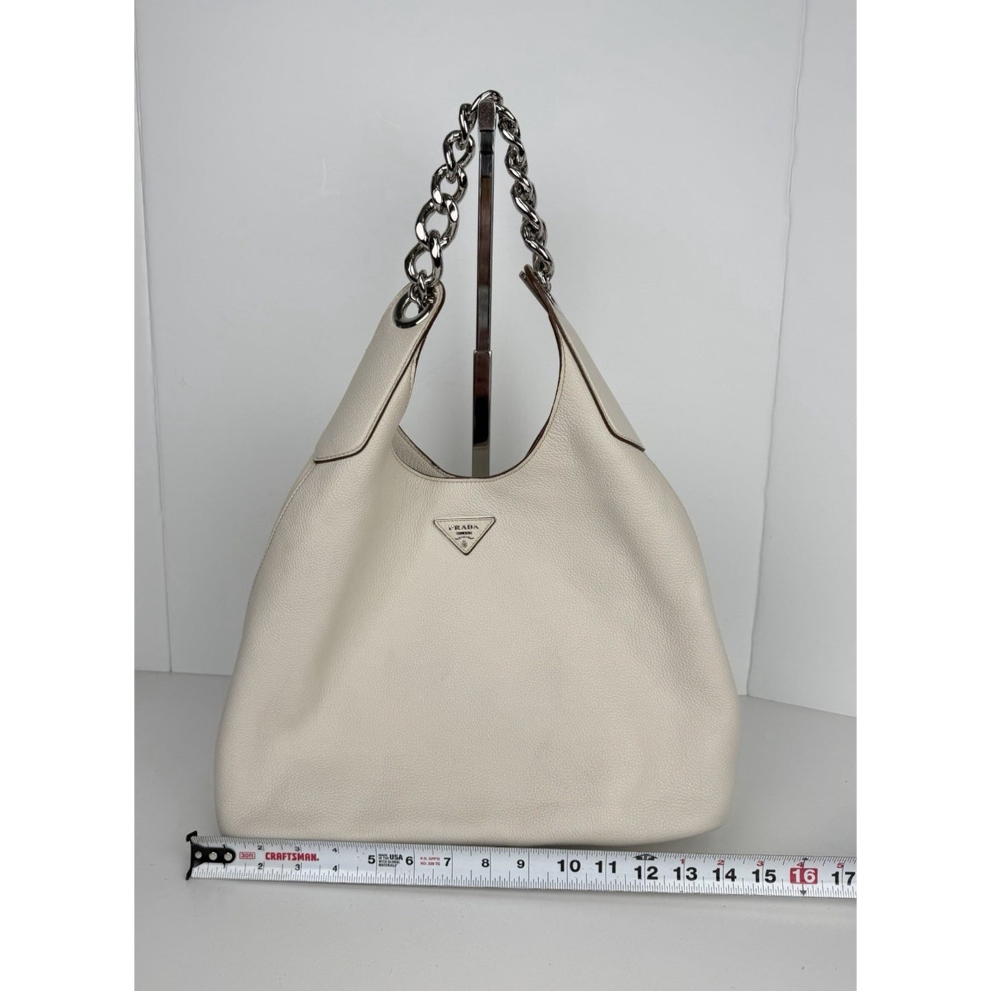 Prada Vitello Daino Chain Link Hobo Bag Large in Beige Leather S