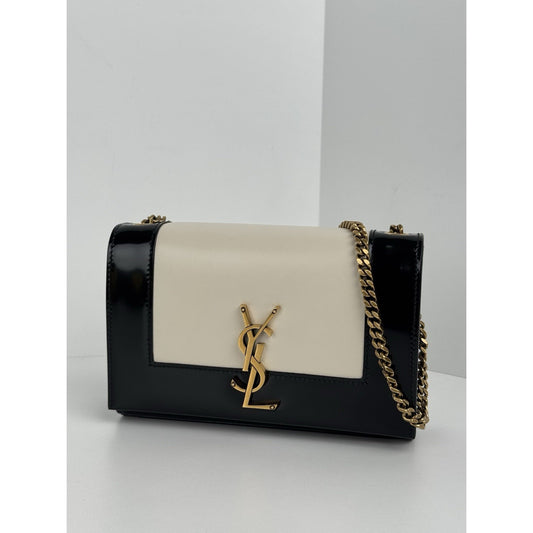 Saint Laurent Kate Small Black and White Chain Bag with Gold Hardware