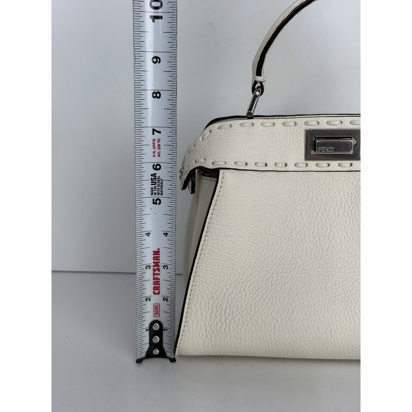 Fendi Peekaboo ISeeU Mini Bag White Cuoio Romano Leather Silver-Tone Hardware B1