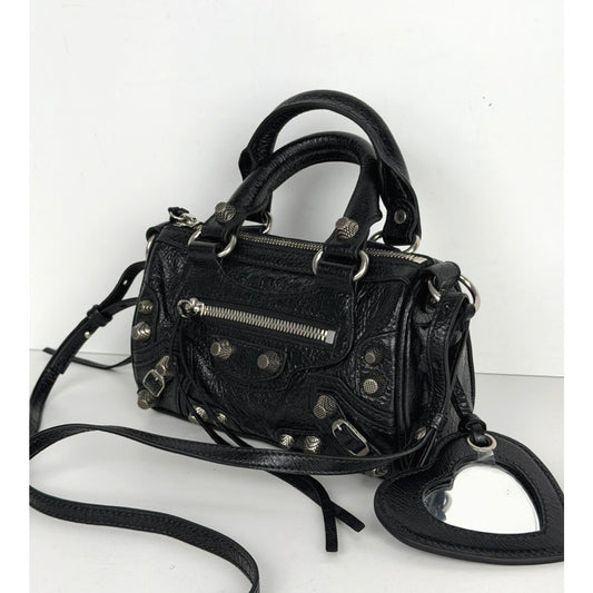 Balenciaga Neo Cagole Nano Duffle Bag in Black Leather Crinkled Finish D5