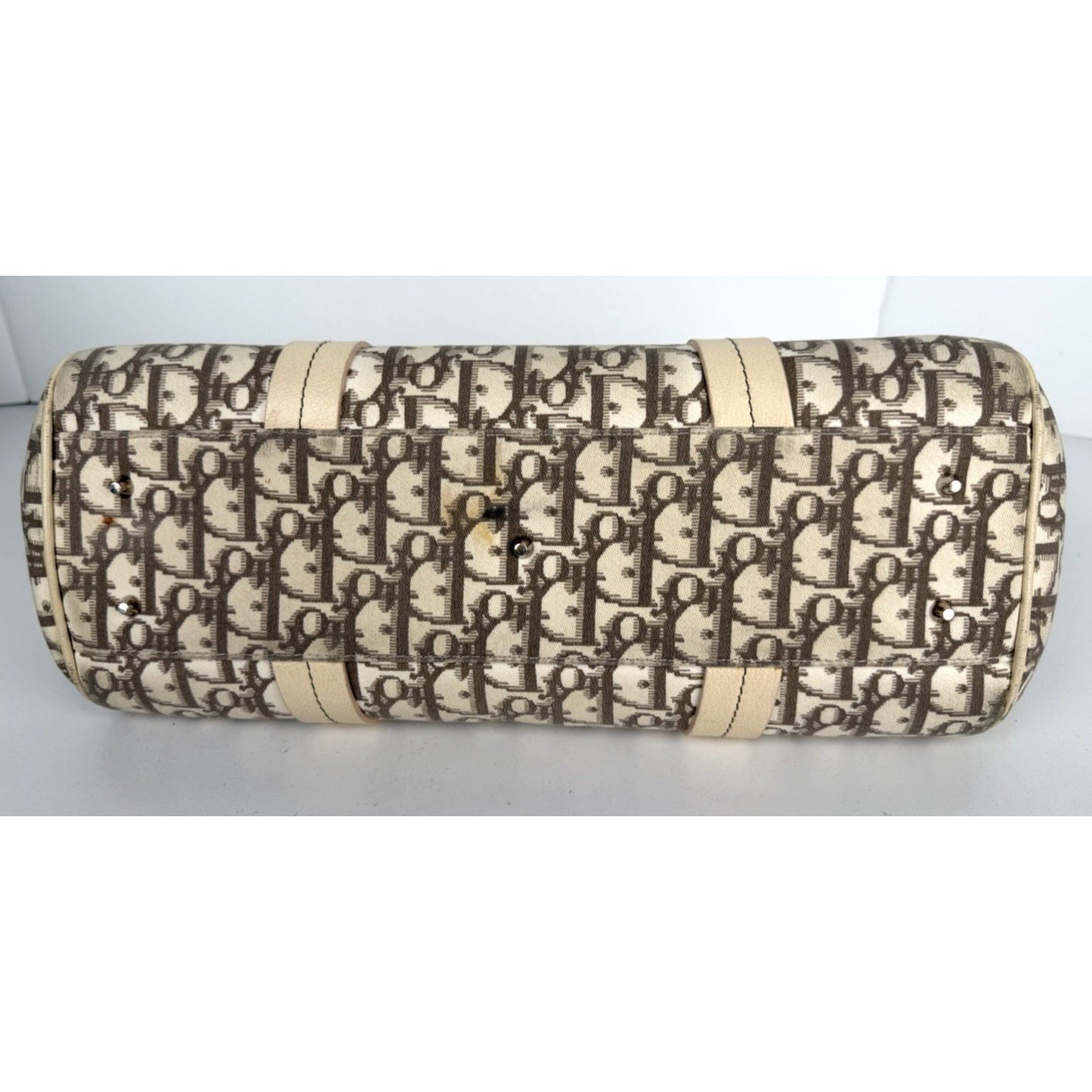 Christian Dior Trotter Bowling Bag Beige Diorissimo Canvas Floral Embroidered S7