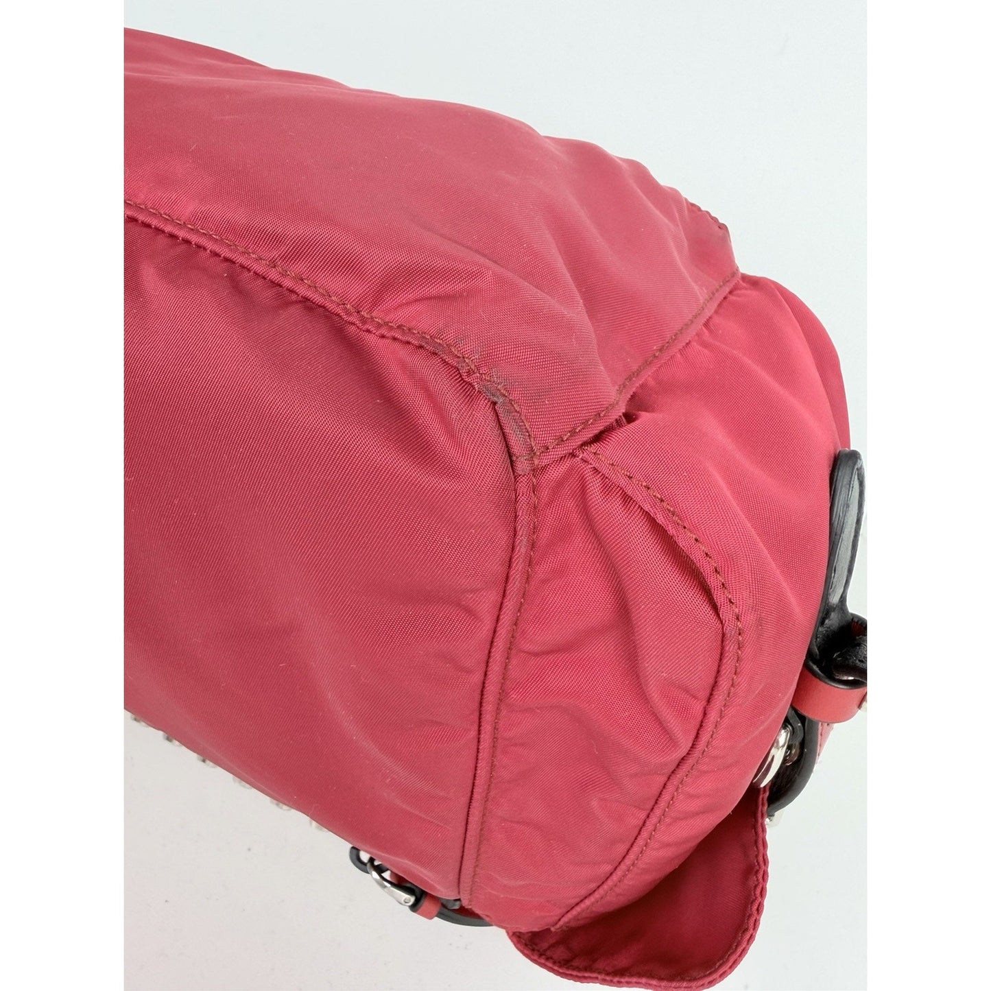 Prada New Vela Studded Messenger Medium in Cherry Red Nylon and Leather Trim S