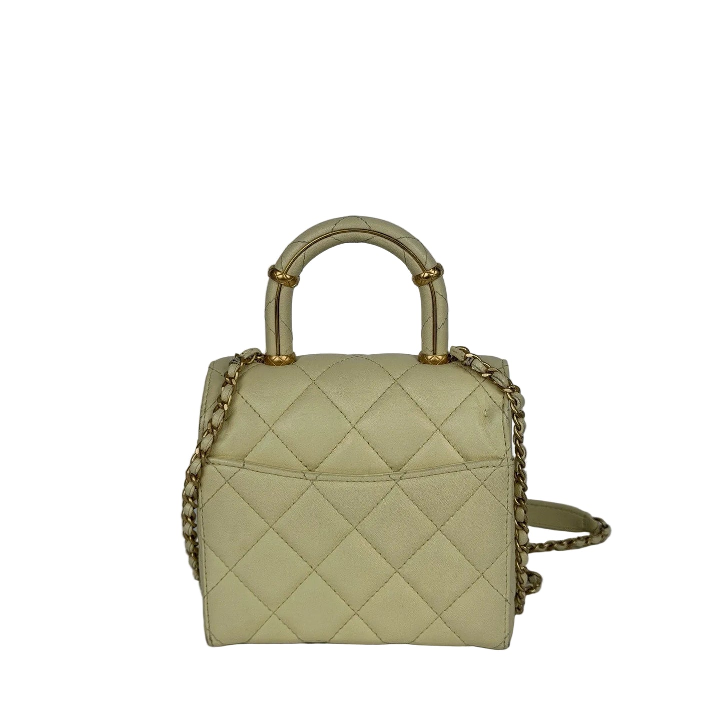 Chanel Crush Top Handle Mini Flap Bag in Pale Yellow or Ivory Leather D5