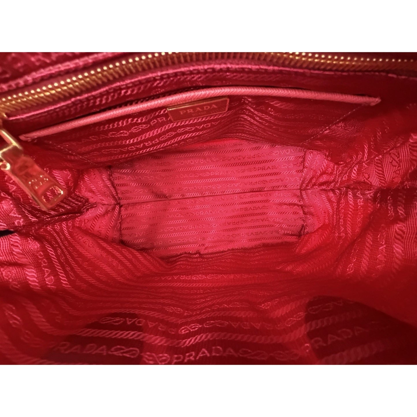Prada Tessuto Nylon Medium Tote Bag in Red with Saffiano Leather Trim S11