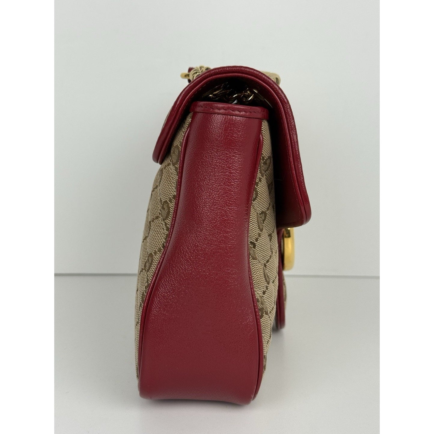 Gucci GG Marmont Monogram Matelassé Diagonal Shoulder Bag Beige and Red