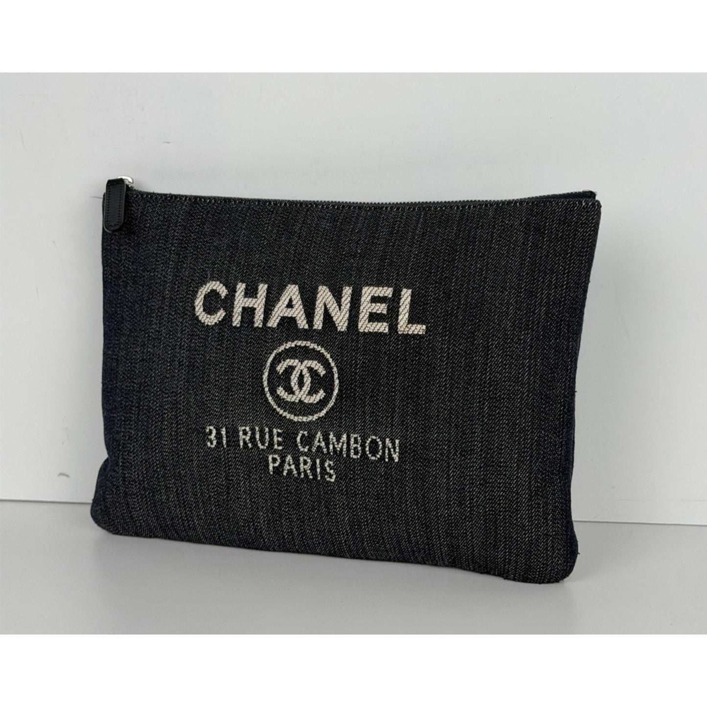 Chanel Deauville Pouch Dark Blue Denim Medium "31 Rue Cambon" Logo 2017 K3