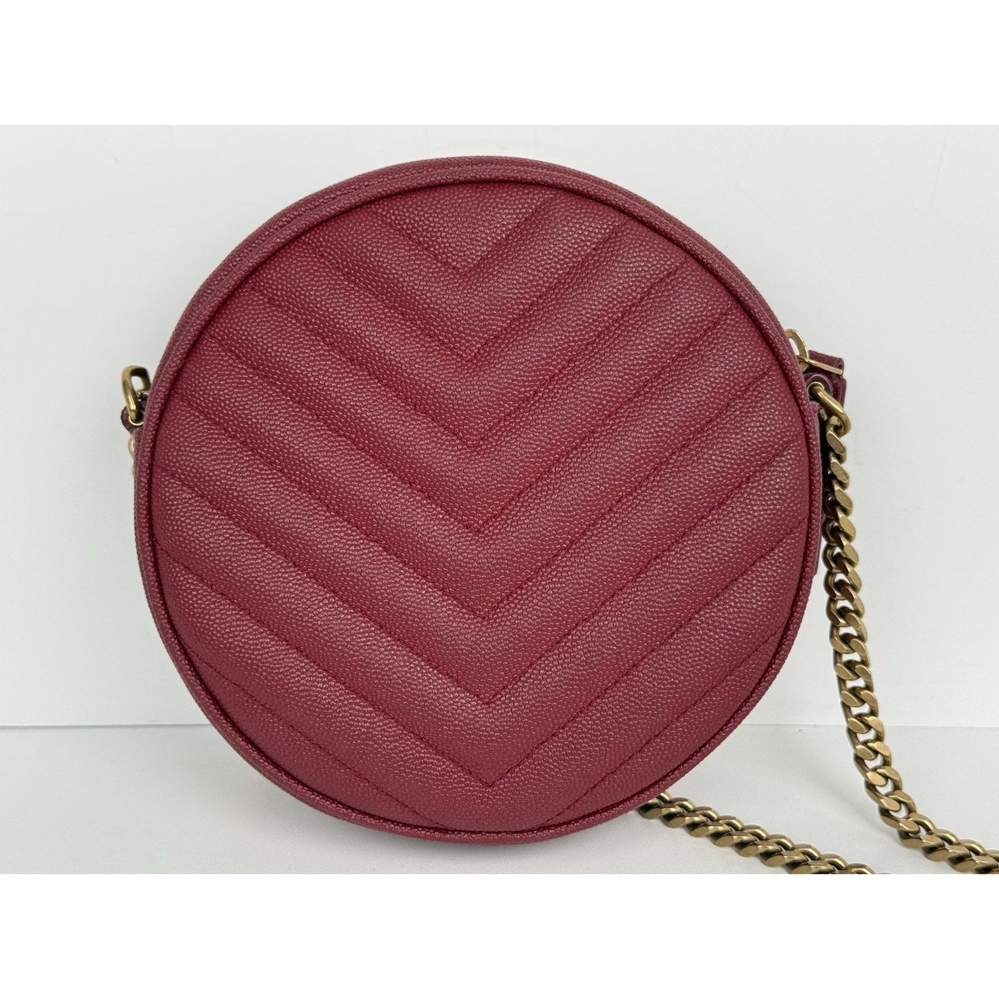 Saint Laurent Monogram Round Bag Burgundy with Gold Hardware