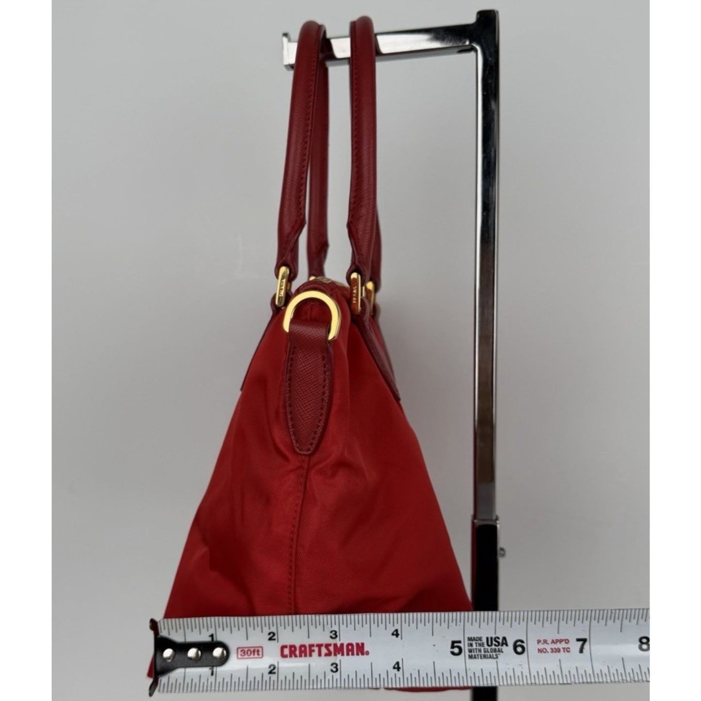 Prada Tessuto Nylon Medium Tote Bag in Red with Saffiano Leather Trim S11