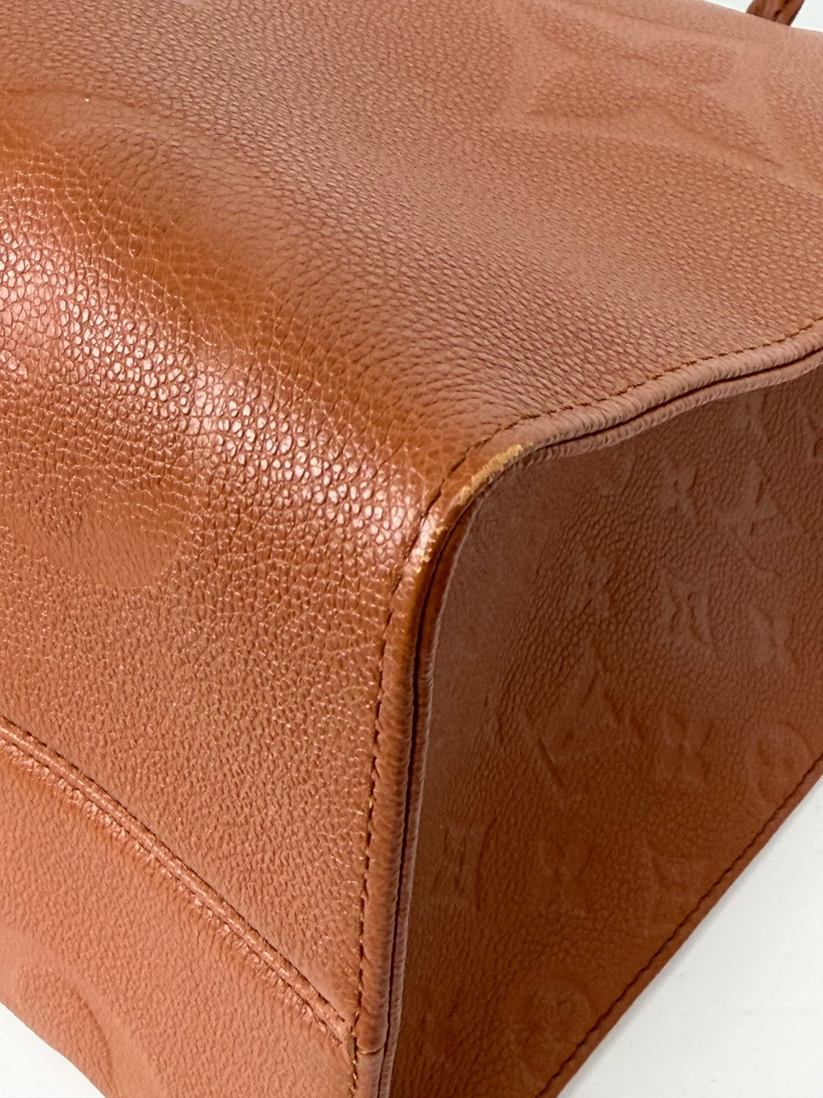 Louis Vuitton Onthego GM Tote Bag in Cognac Giant Monogram Empreinte Leather YC7