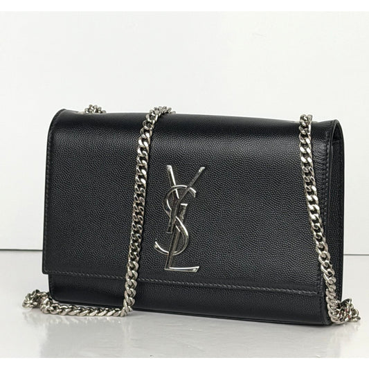 Saint Laurent Kate Small Shoulder Bag in Black Grained Poudre Calfskin S20