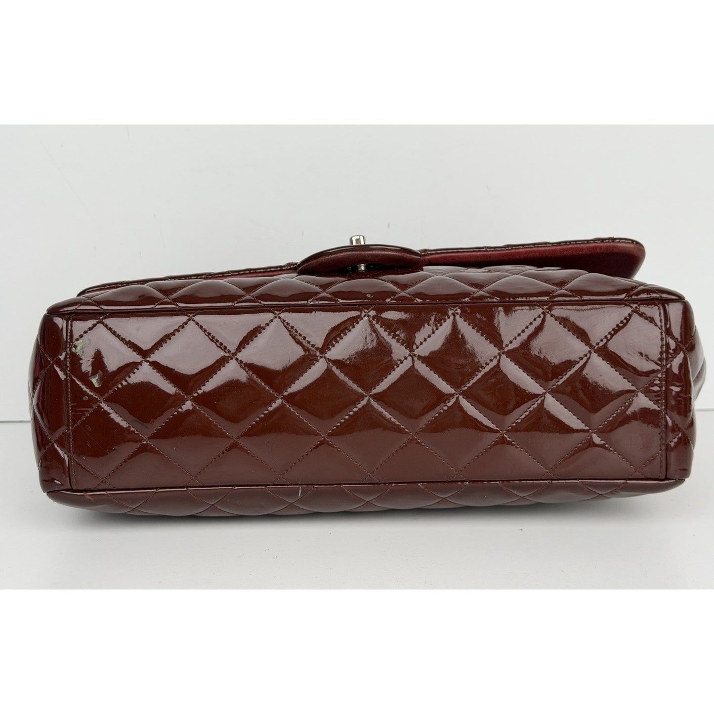 Chanel Maxi Classic Single Flap Bag Burgundy Quilted Patent Leather 2009-2010 D8