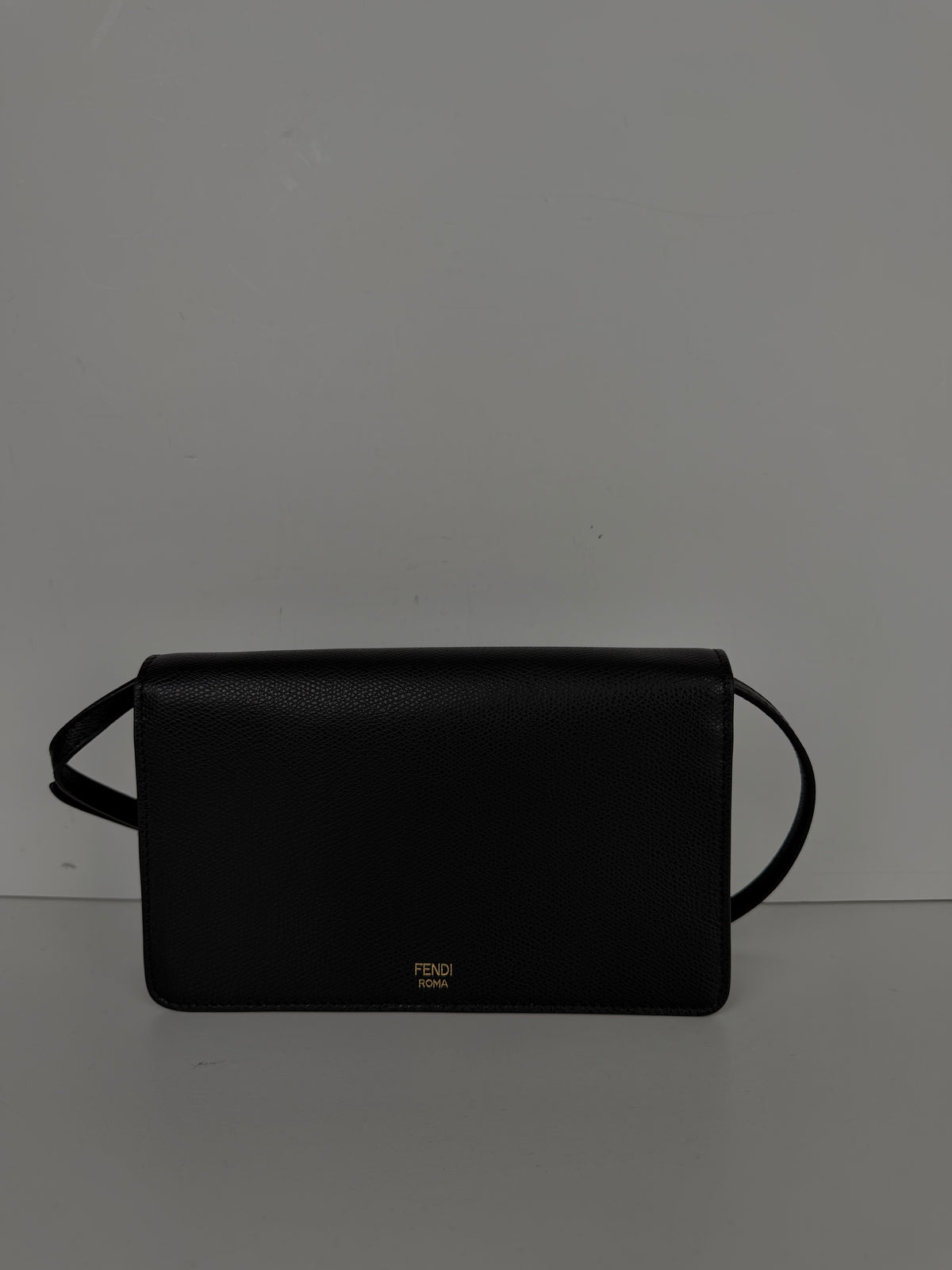 Fendi FF Diamonds Continental Wallet Bag on Chain in Black Leather S-10Y
