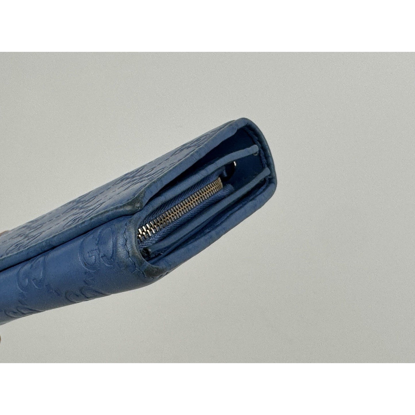 Gucci Blue Guccissima Leather Long Wallet Gold Hardware (Missing Chain)