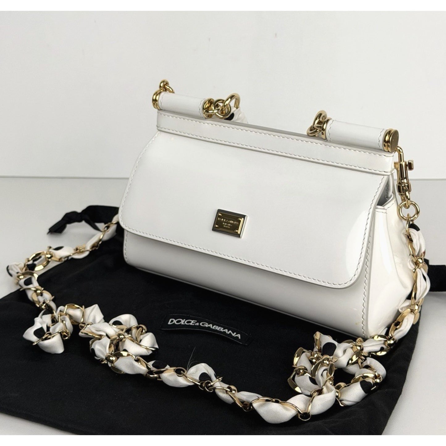 Dolce & Gabbana Sicily East-West Small Top Handle Bag in White Leather B1