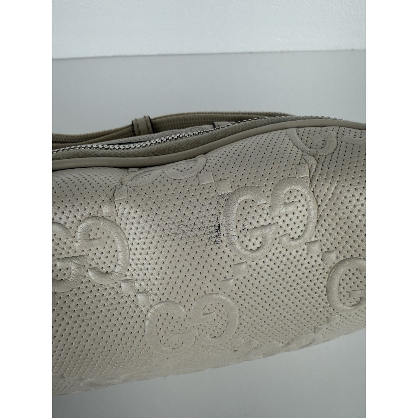 GUCCI GG Tennis Embossed Pocket Belt Bag Cream