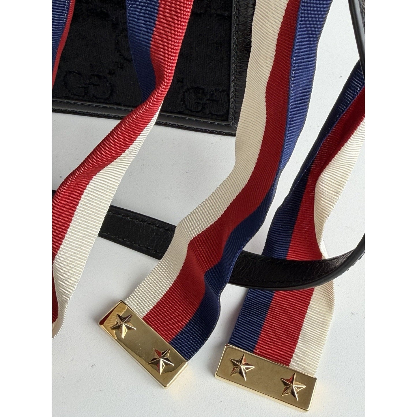 Gucci Sylvie Small Crossbody Bag in Black GG Velvet with Web S08