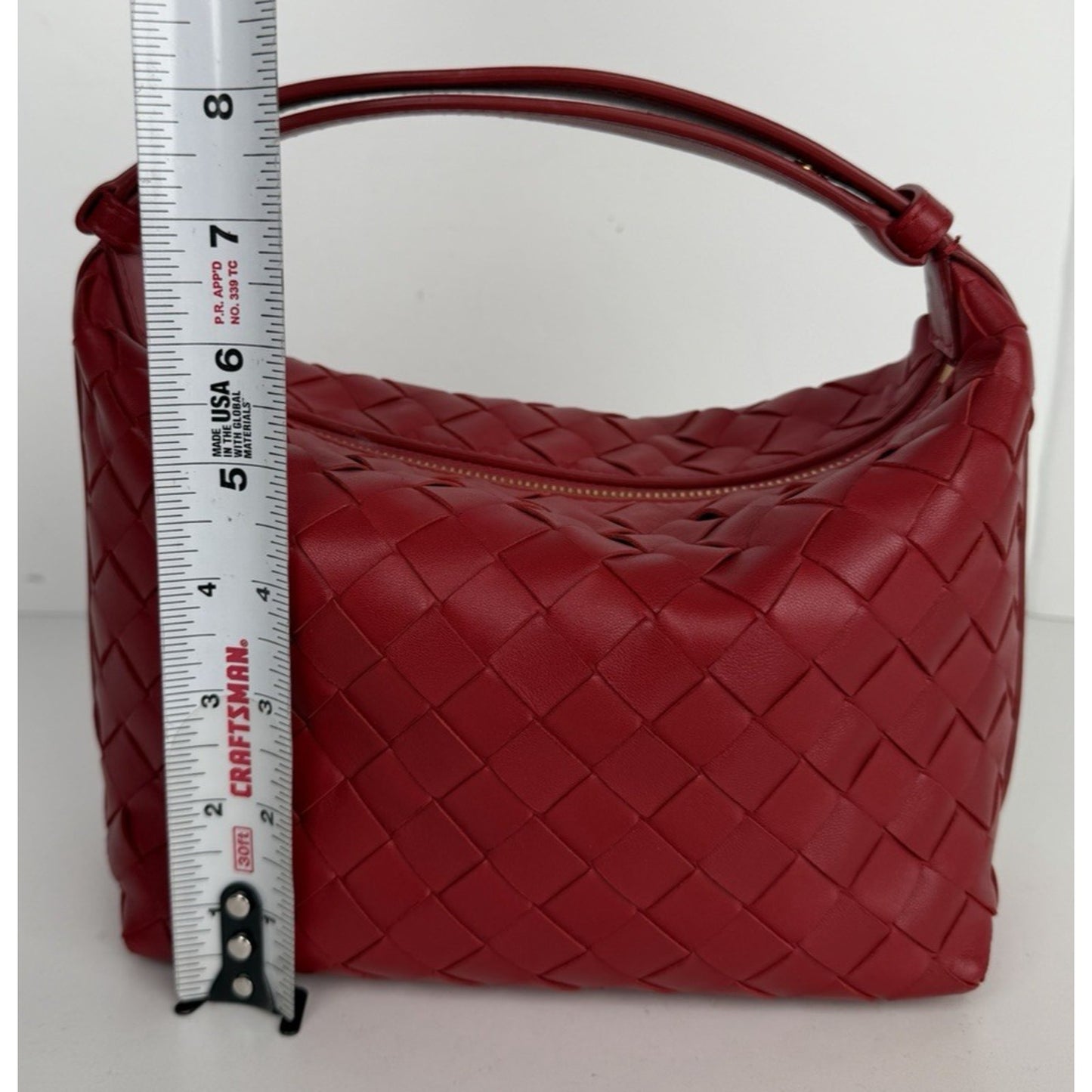 Bottega Veneta Mini Wallace Handbag Red Signature Intrecciato Woven Leather U3