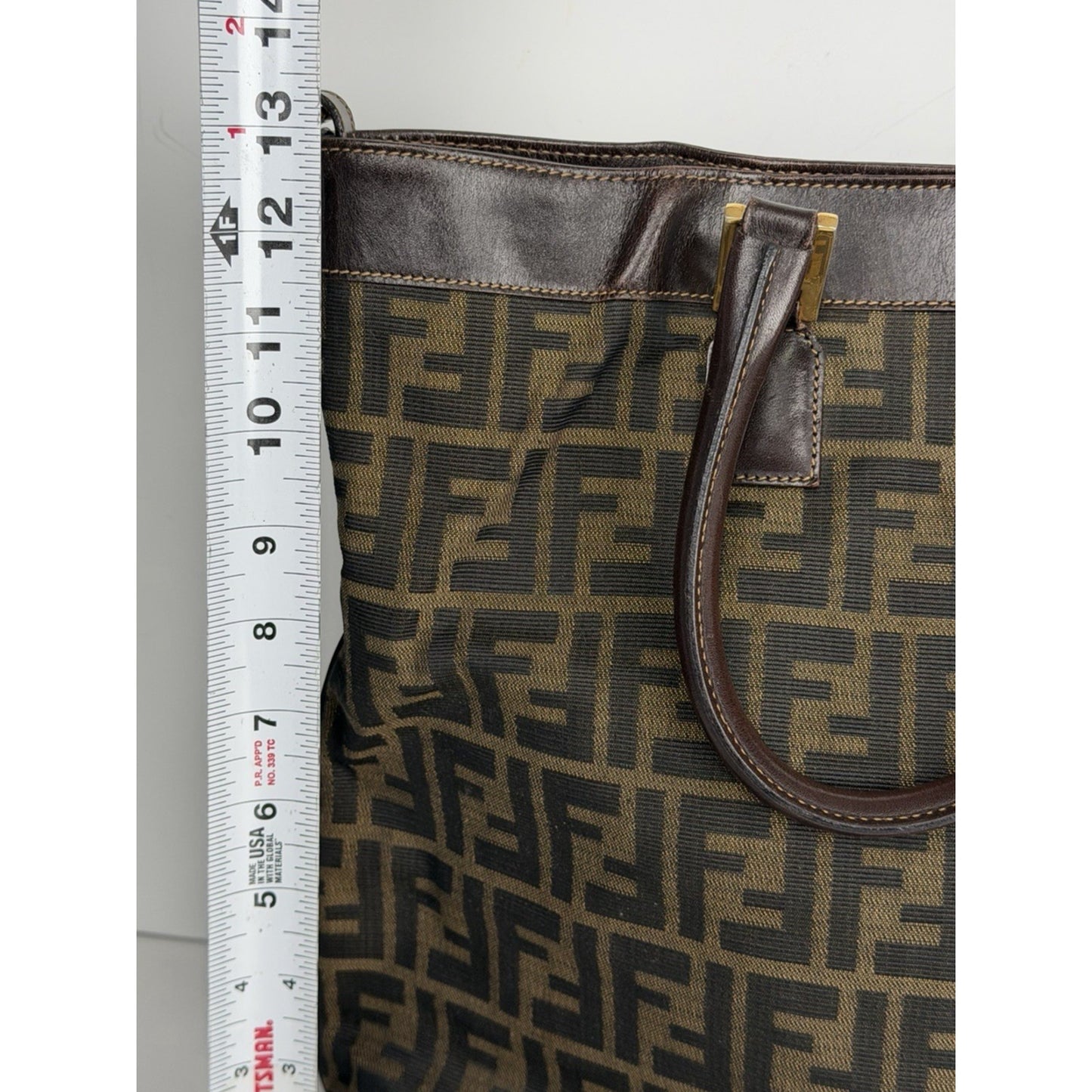 Fendi Zucca Tote Bag FF Monogram Canvas & Dark Brown Leather Trim S