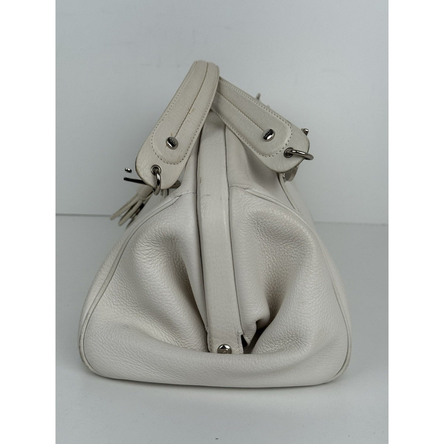 CHRISTIAN DIOR Leather Charm Satchel White