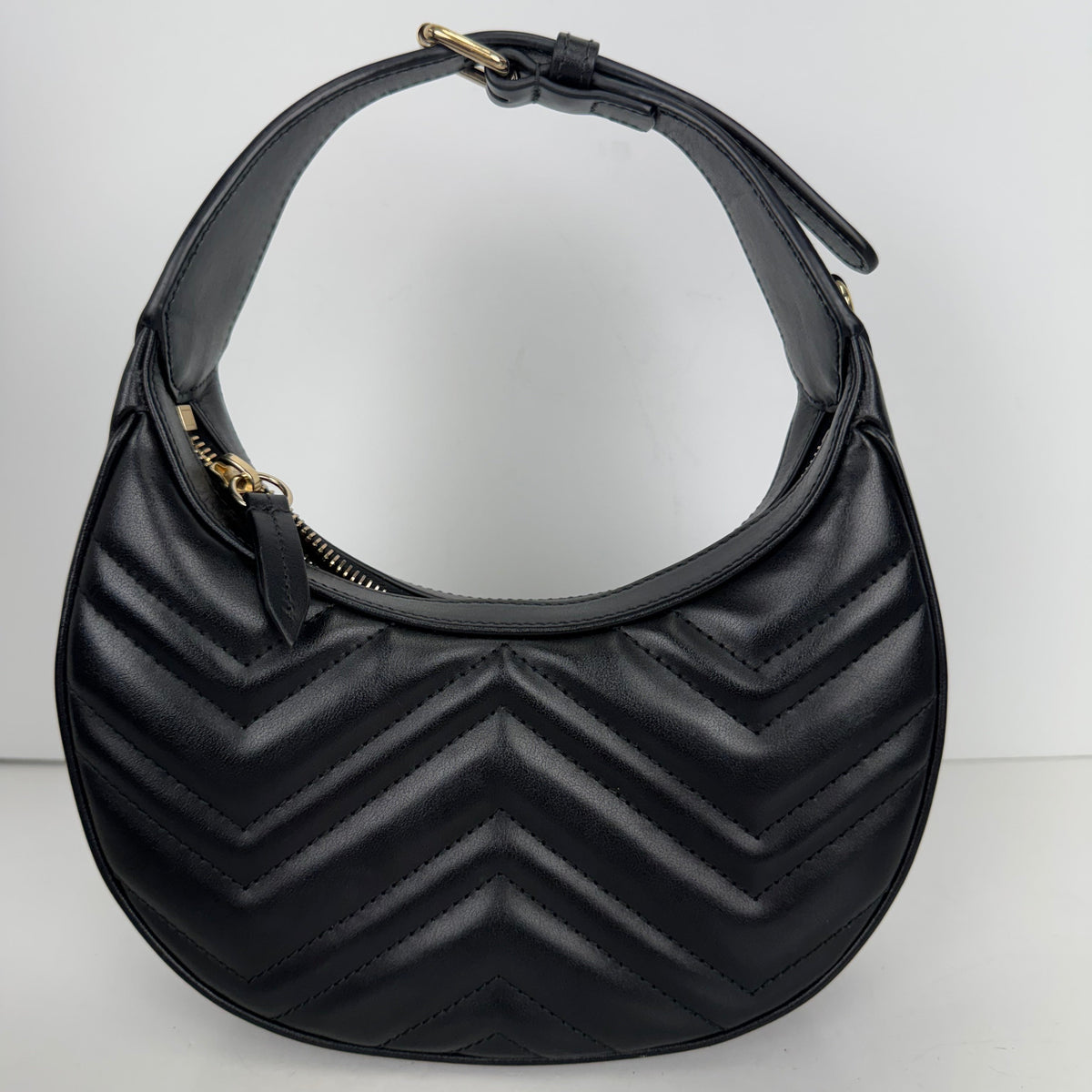 Gucci GG Marmont Half-Moon Mini Bag in Black Matelasse leather YS08