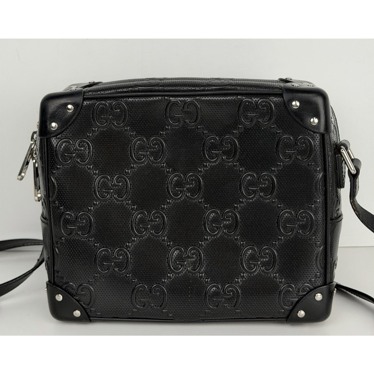 Gucci GG Embossed Leather Shoulder Bag Small in Black Perforated Leather S19