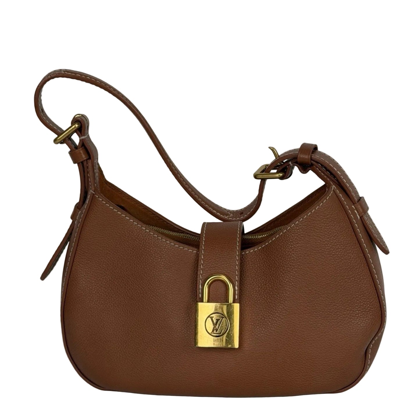 Louis Vuitton Grained Calfskin Low Key Shoulder Bag in Cognac Brown Leather