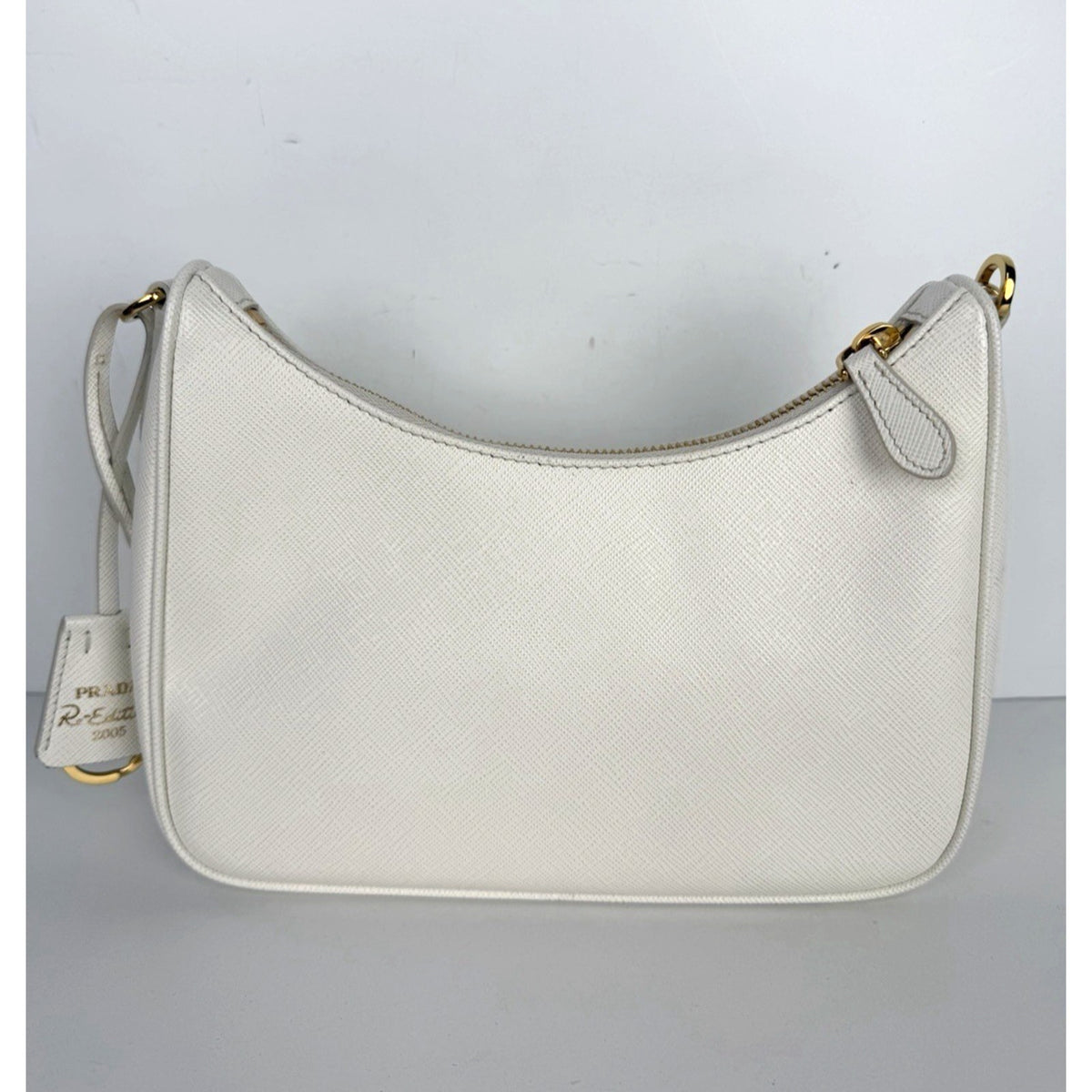 Prada Re-Edition 2005 Shoulder Bag White Saffiano Leather with Gold Hardware E-3