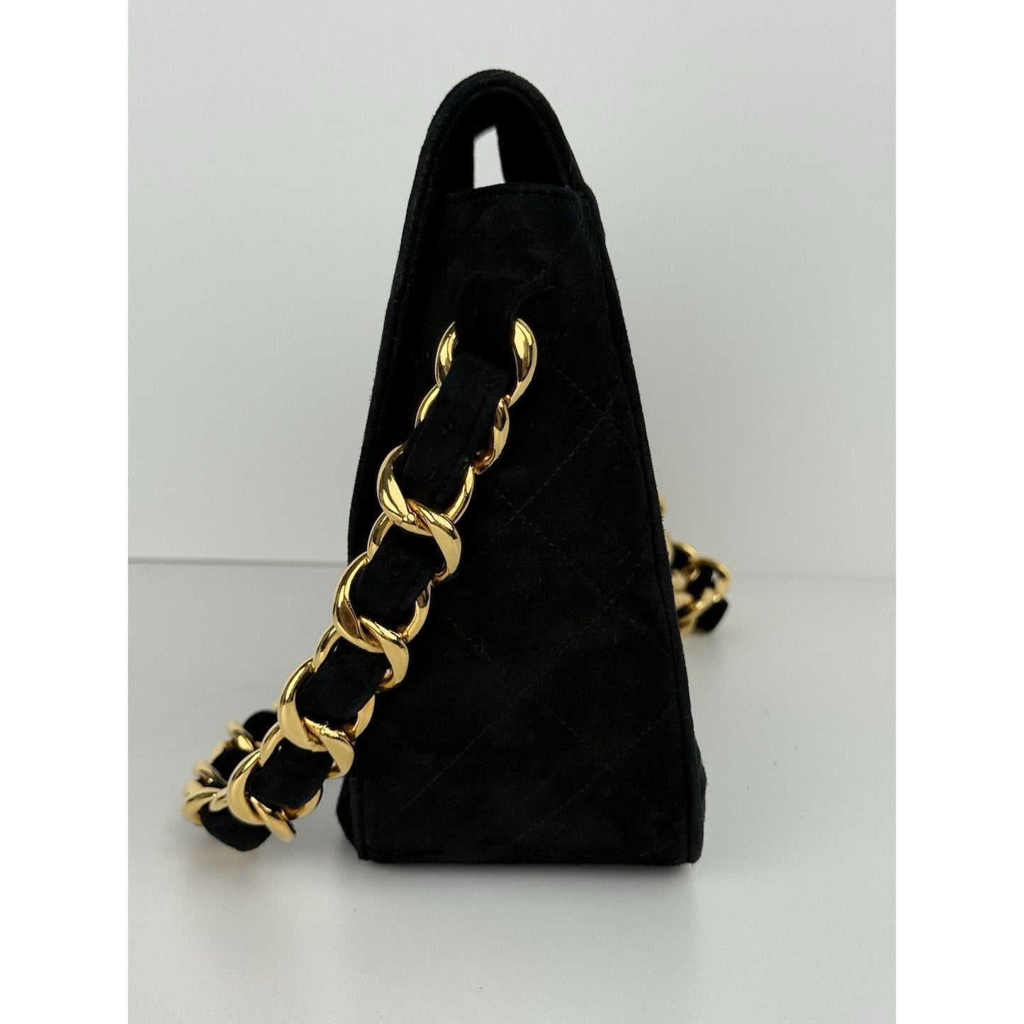CHANEL Vintage Round Flap Quilted Suede Chain Strap Shoulder Bag