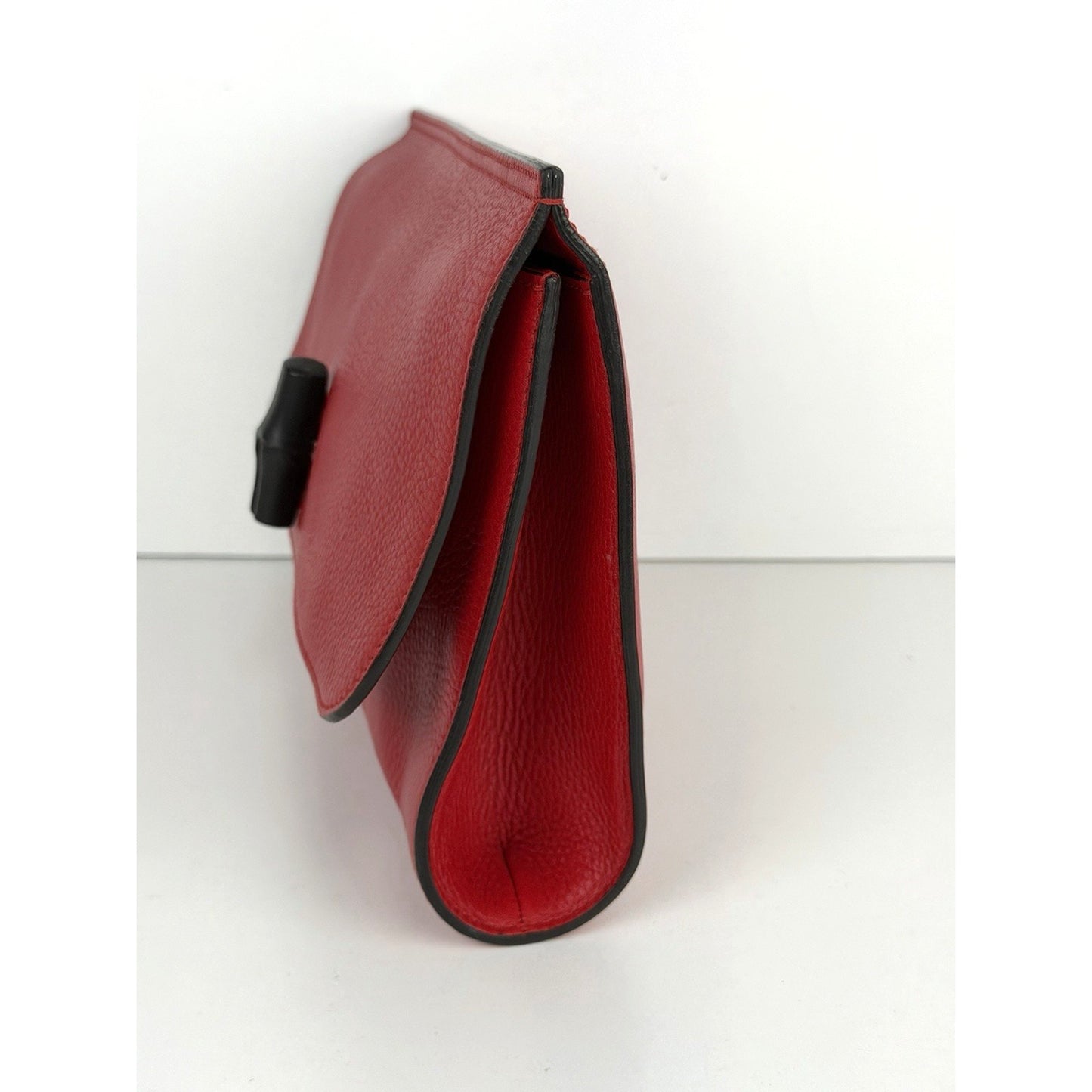 Gucci Bamboo Daily Clutch Red Leather & Black Bamboo Turn-Lock Closure S