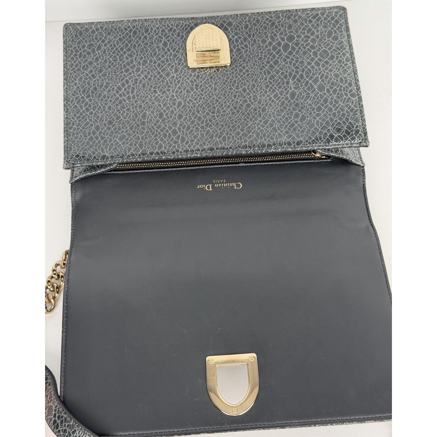 Christian Dior Diorama Medium Flap Bag Crackled Deerskin Leather S05