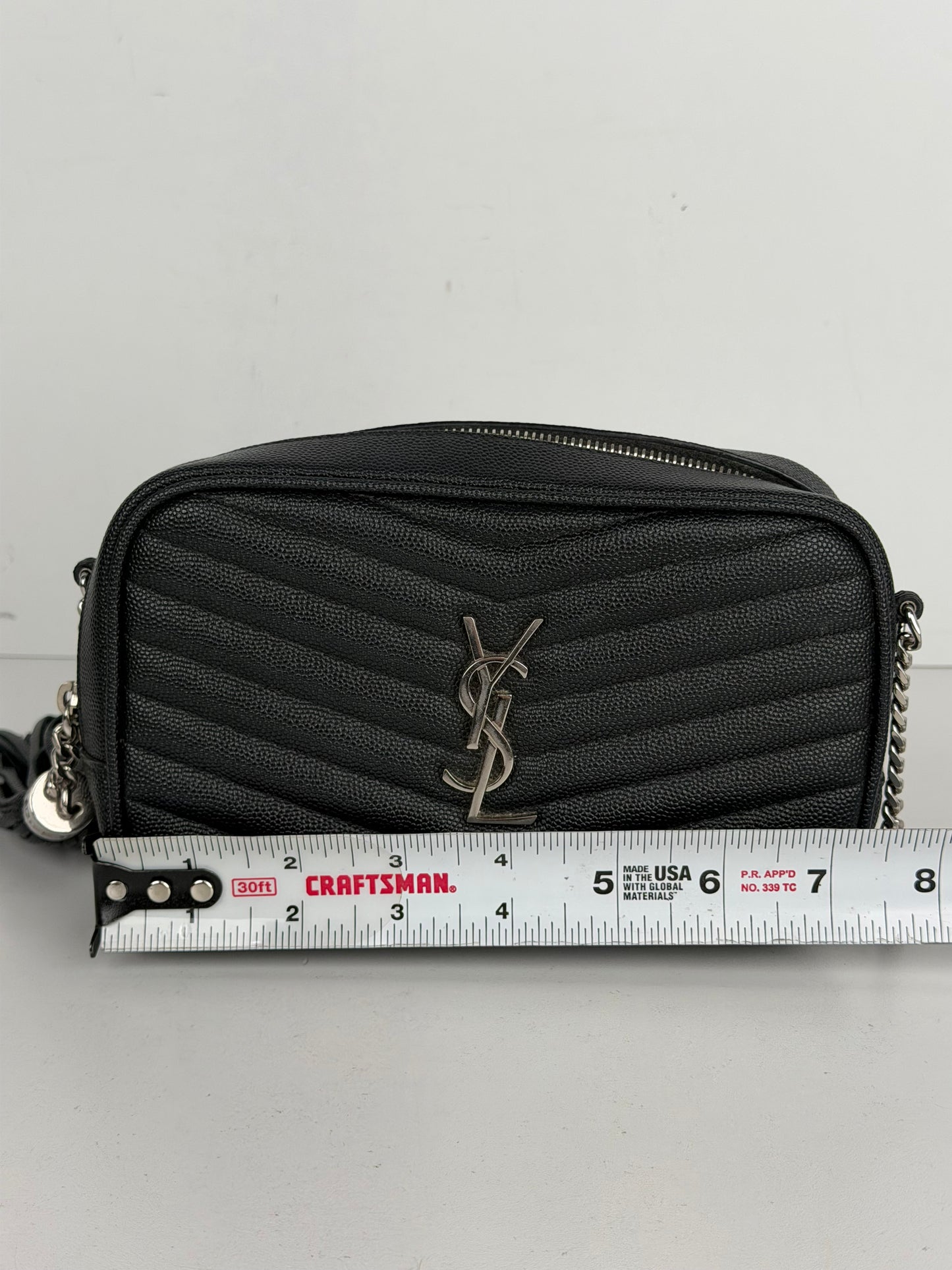 Saint Laurent Lou Camera Bag Mini in Black Quilted Grain De Poudre Leather YS-10