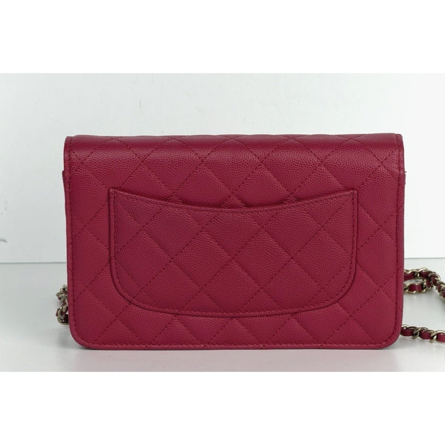 Chanel Classic Flap Wallet on Chain in Dark Pink Quilted Caviar Leather NFC U3