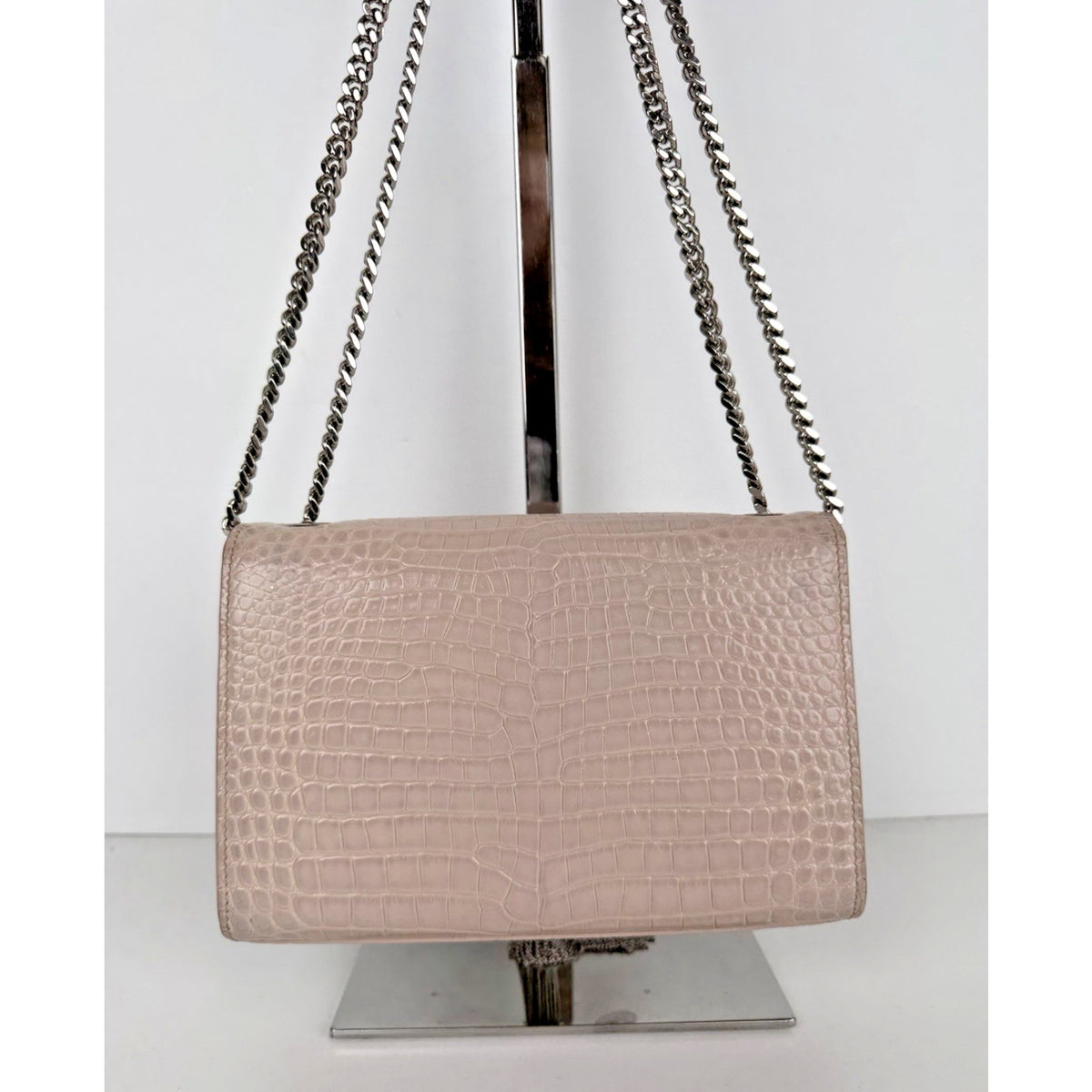 Saint Laurent Kate Monogram Tassel Bag Small Dusty Pink Croc-Embossed Leather S4