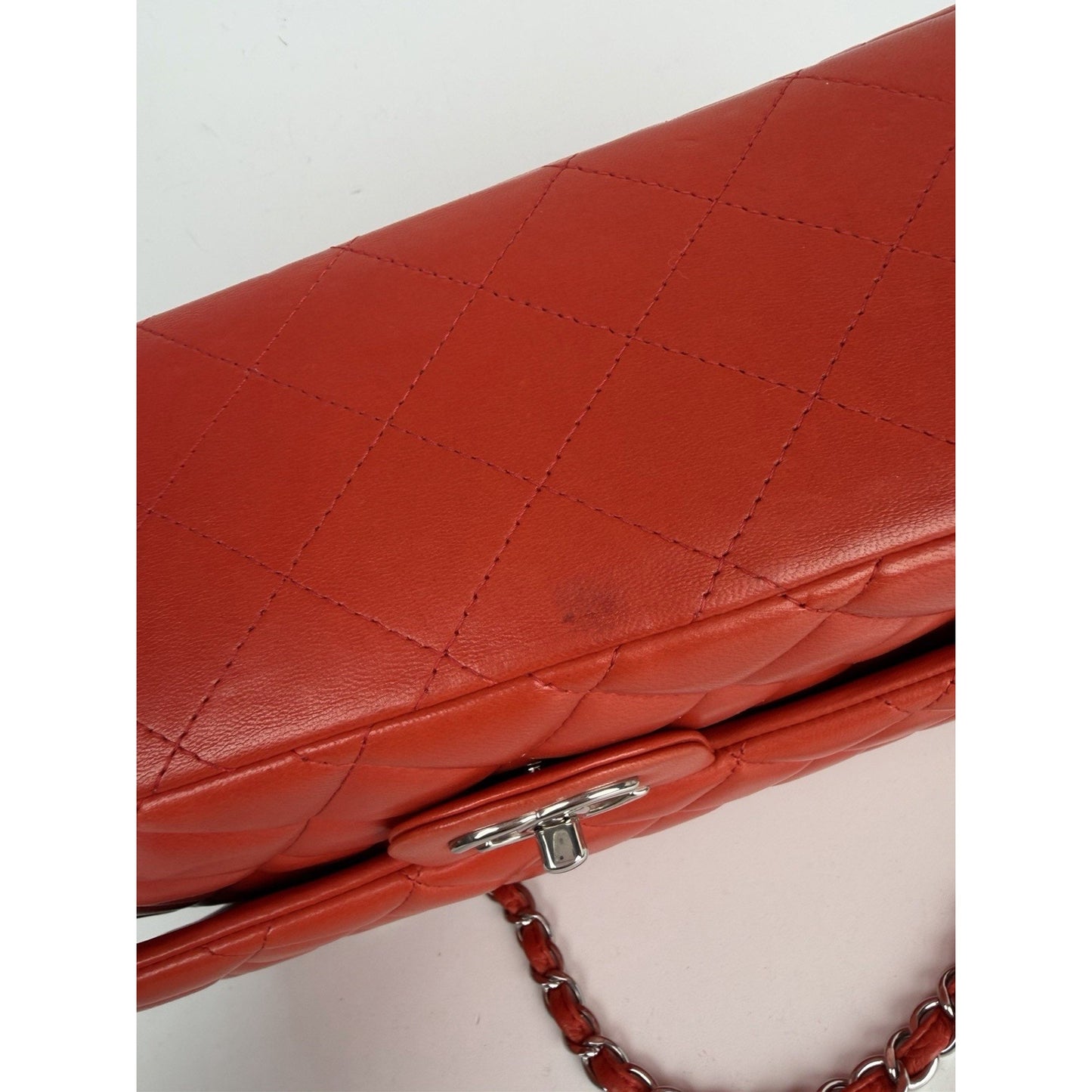 Chanel Classic Double Flap Maxi Bag in Orange Red Quilted Leather 2011 C8