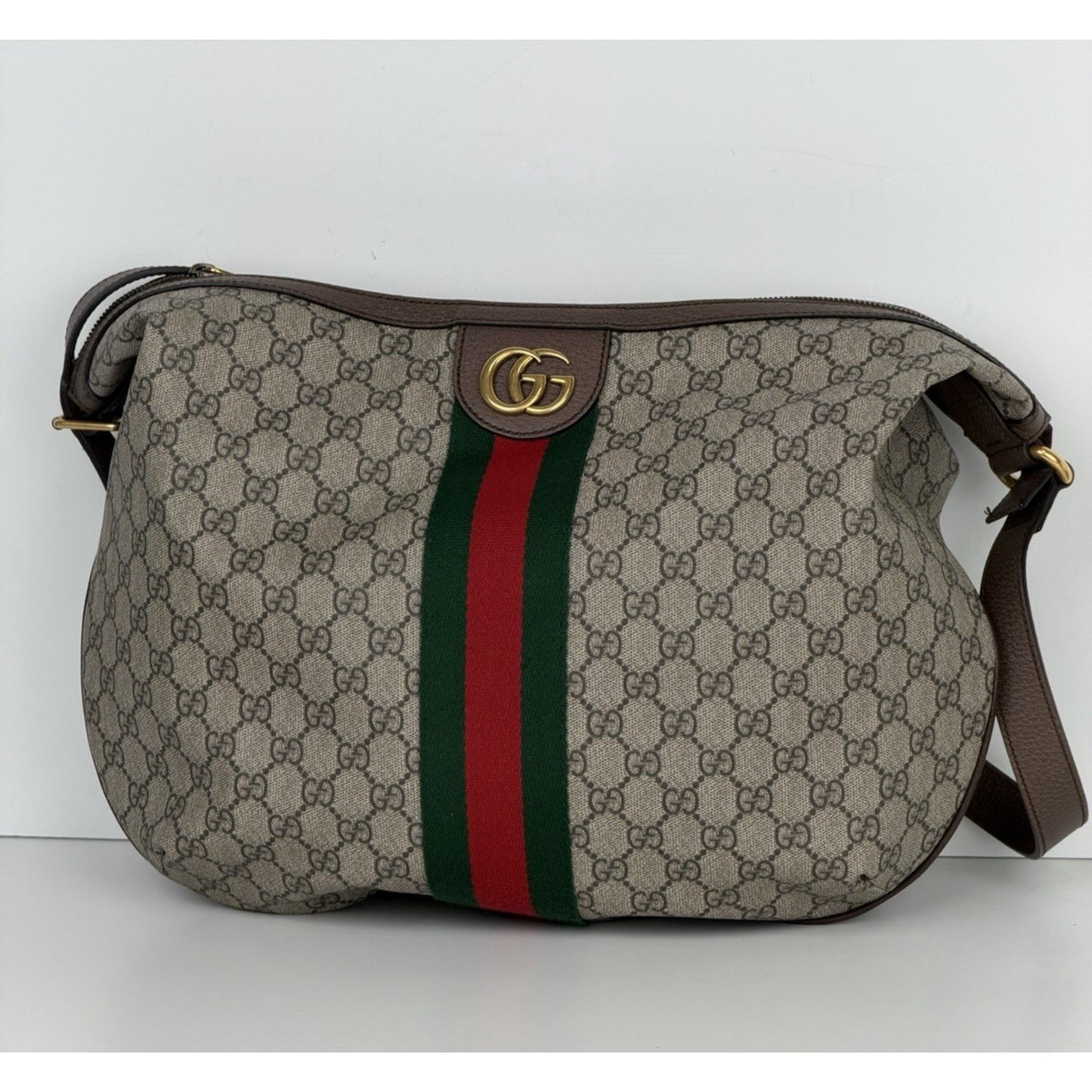 Gucci Ophidia GG Supreme Large Half Moon Hobo Bag Beige Coated Canvas S