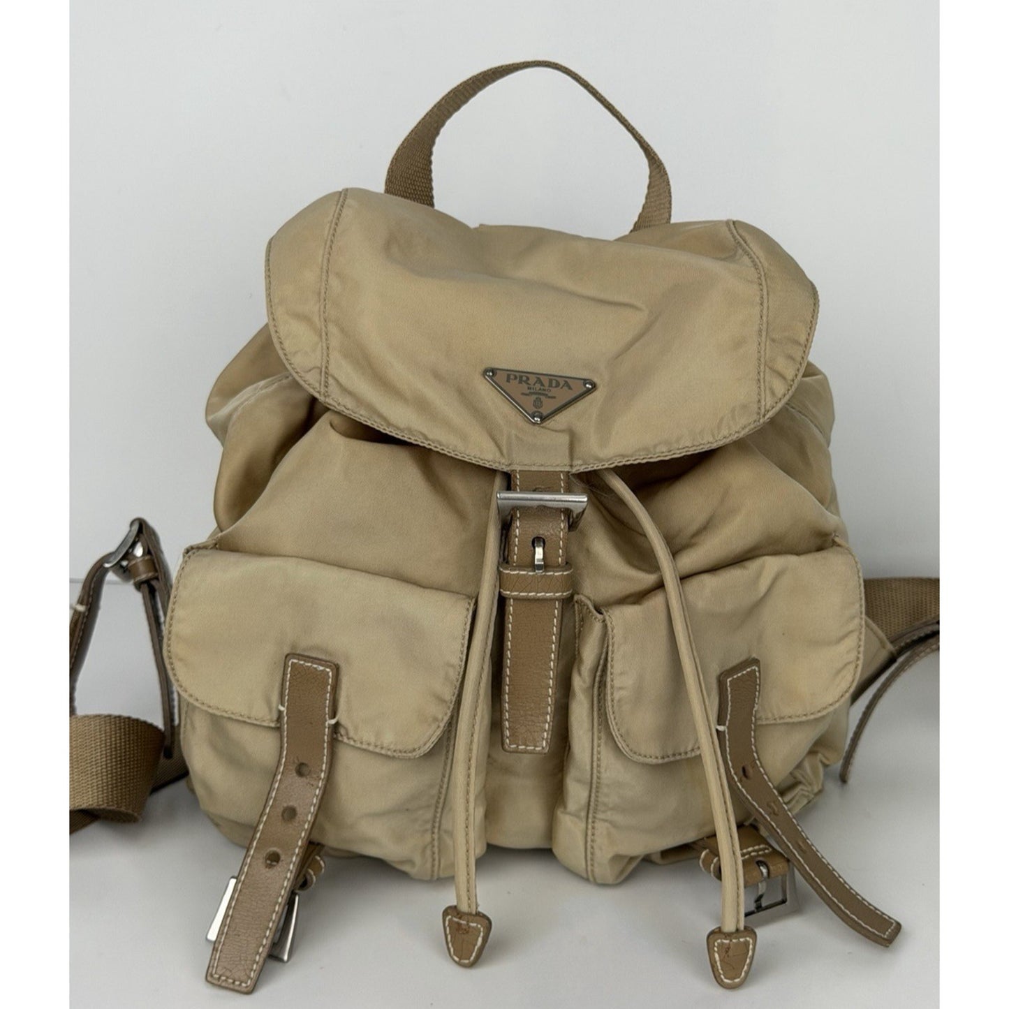 Prada Beige Re-Nylon and Saffiano Leather Backpack S10