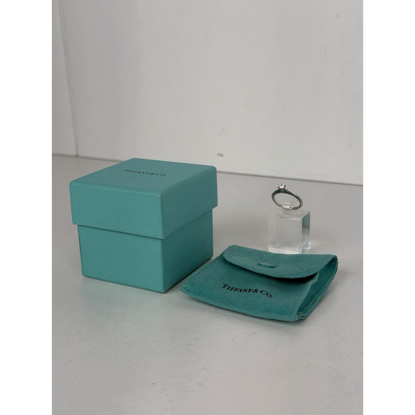 Tiffany & Co Platinum Diamond G Color VS2 Engagement Ring 0.18 Carat Size 4.75