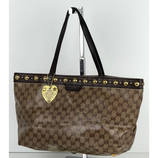Gucci GG Crystal Babouska Medium Tote Bag in Brown Coated Canvas S10